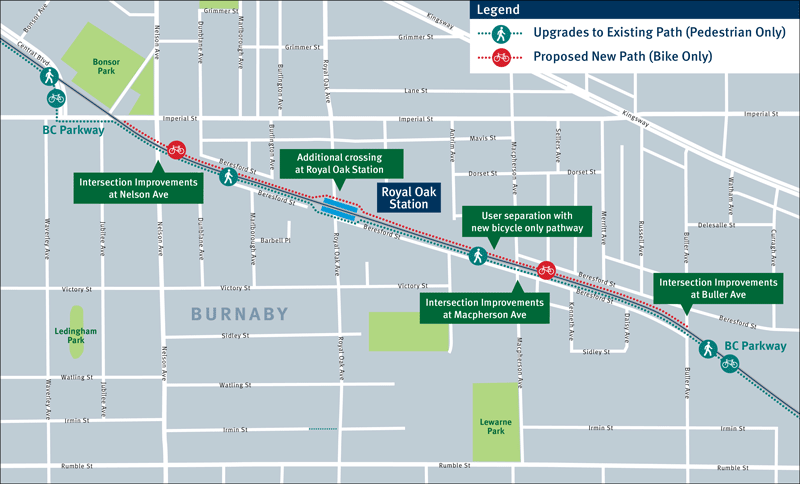 Map of proposed BC Parkway Upgrades between Imperial and Buller in Burnaby