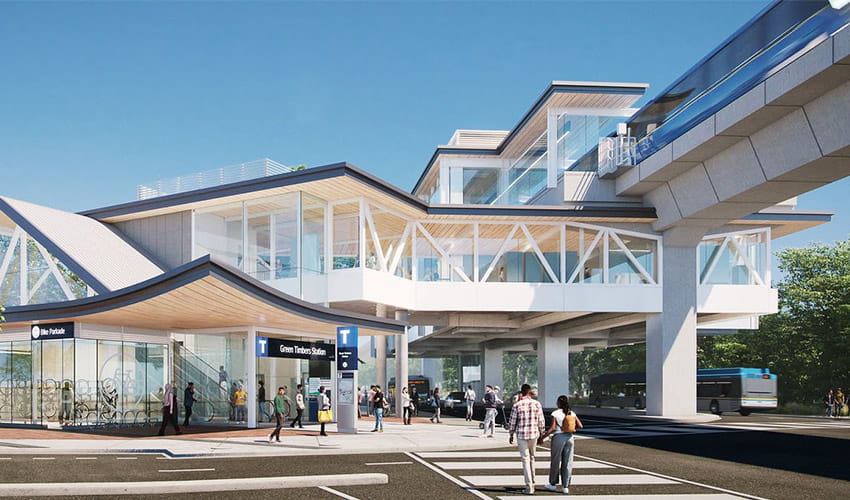 Rendering of Green Timbers Station courtesy of Surrey Langley