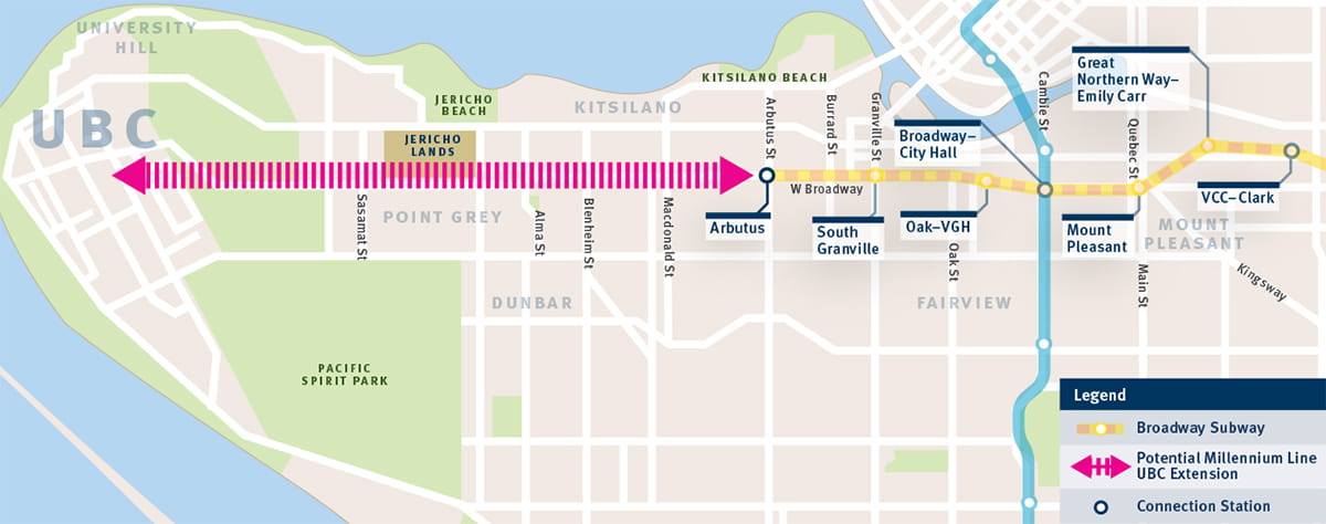 Study Area for Potential SkyTrain to UBC